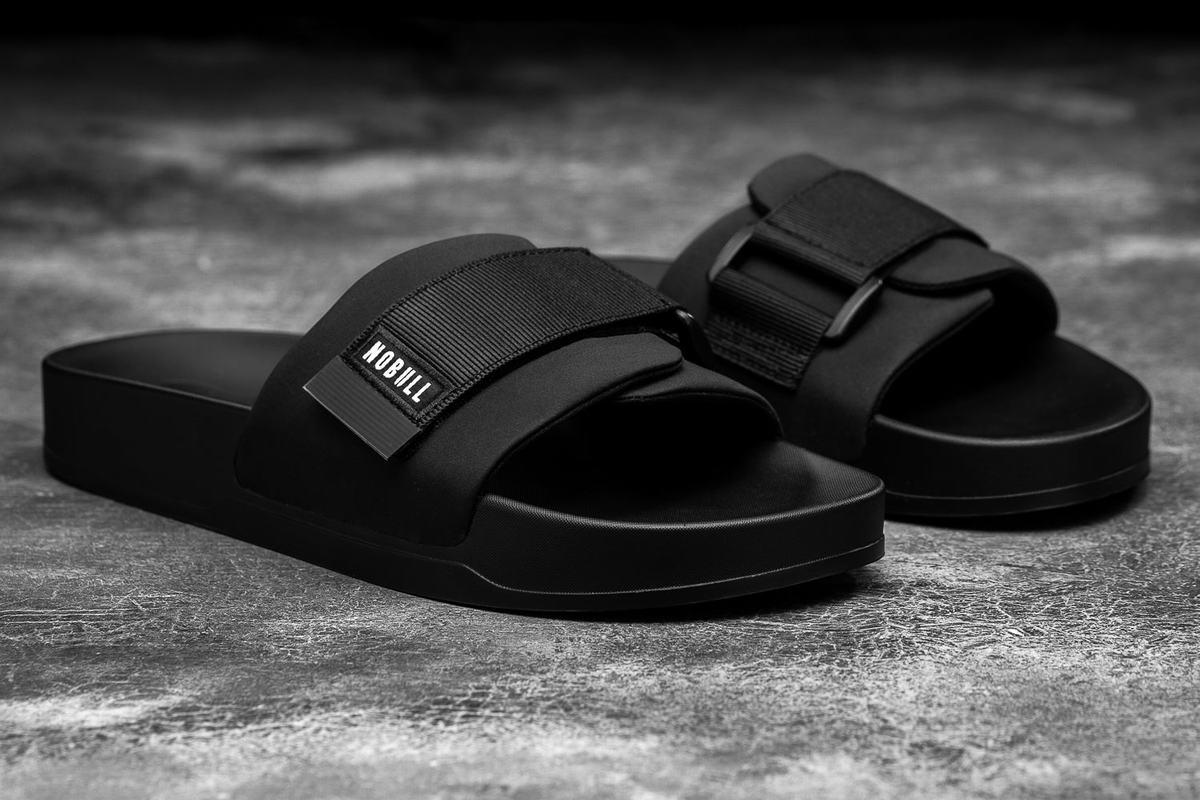 Nobull Adjustable Men's Slides Black | Australia (GA5723)